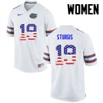 Women's Florida Gators #19 Caleb Sturgis NCAA Nike White USA Flag Fashion Authentic Stitched College Football Jersey IQA5862GQ